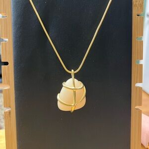 Gold and Cream Geometric Pendant Necklace